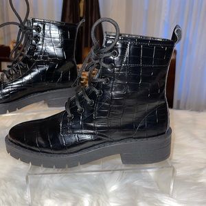 topshop black lace up crocodile boots sz 4 new